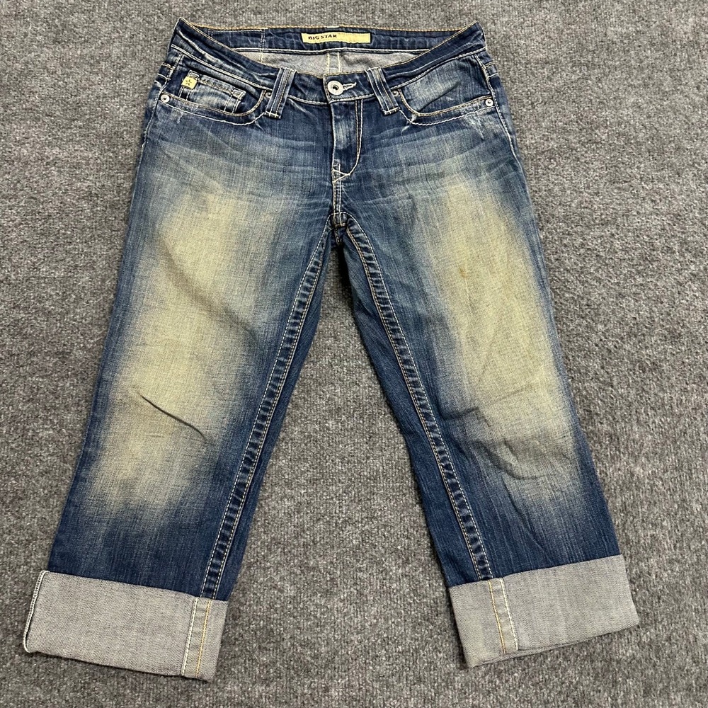 Big Star Jeans Womens Size 27 Blue Low Rise Straight Leg Cuffed USA Made Denim